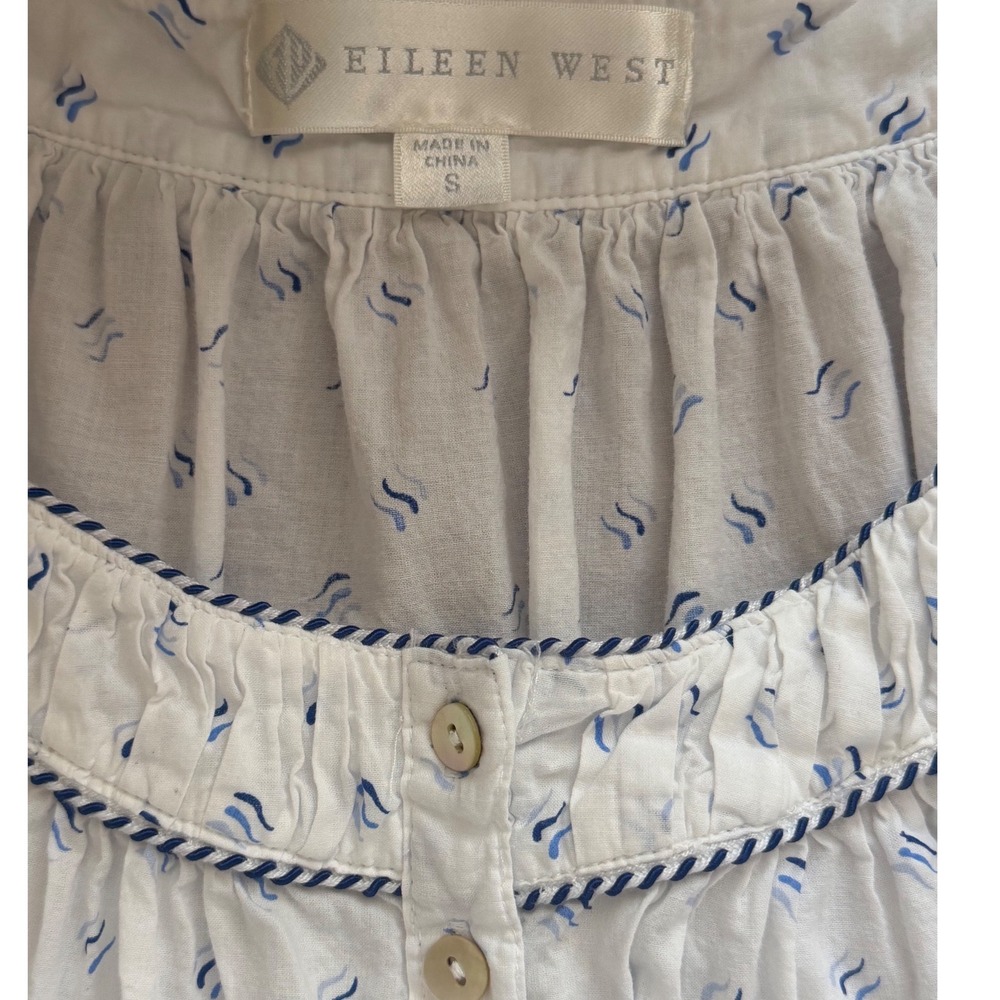 Eileen West Sleeveless Nightgown Sleepwear Womens S White Blue Cotton Ruffle - Picture 7 of 14